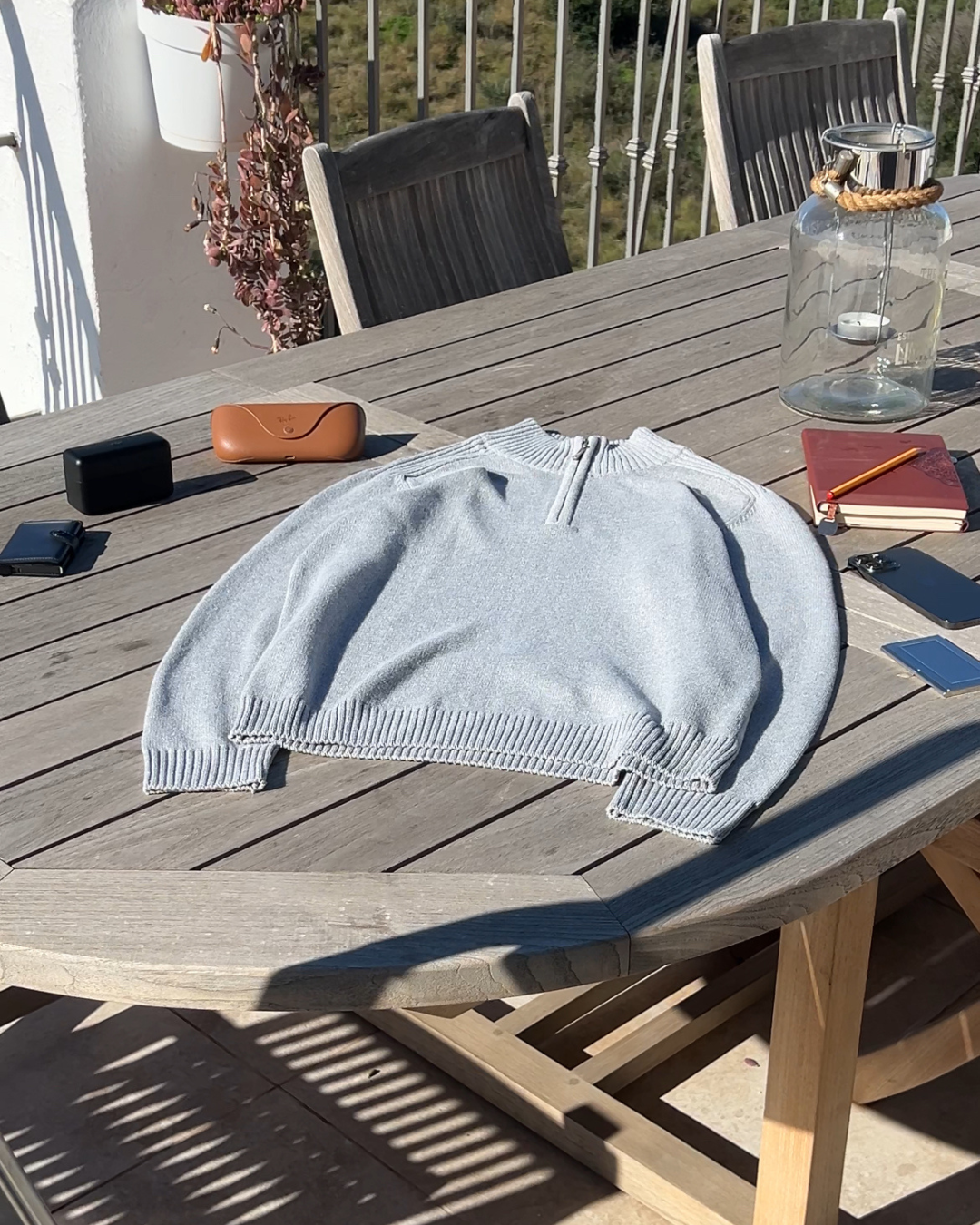 HEATHER GREY KNIT QUARTER ZIP SWEATER