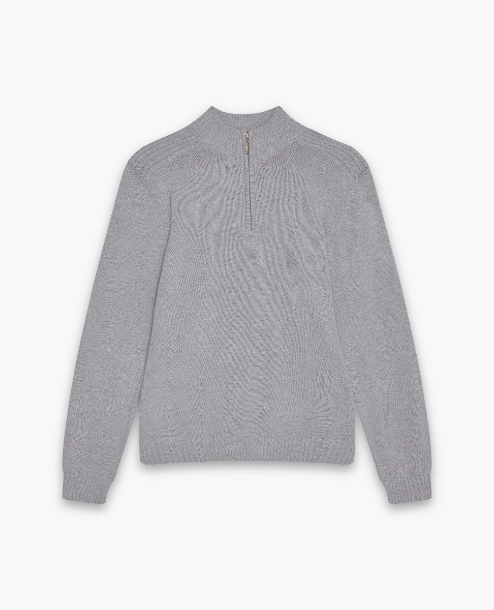 HEATHER GREY KNIT QUARTER ZIP SWEATER