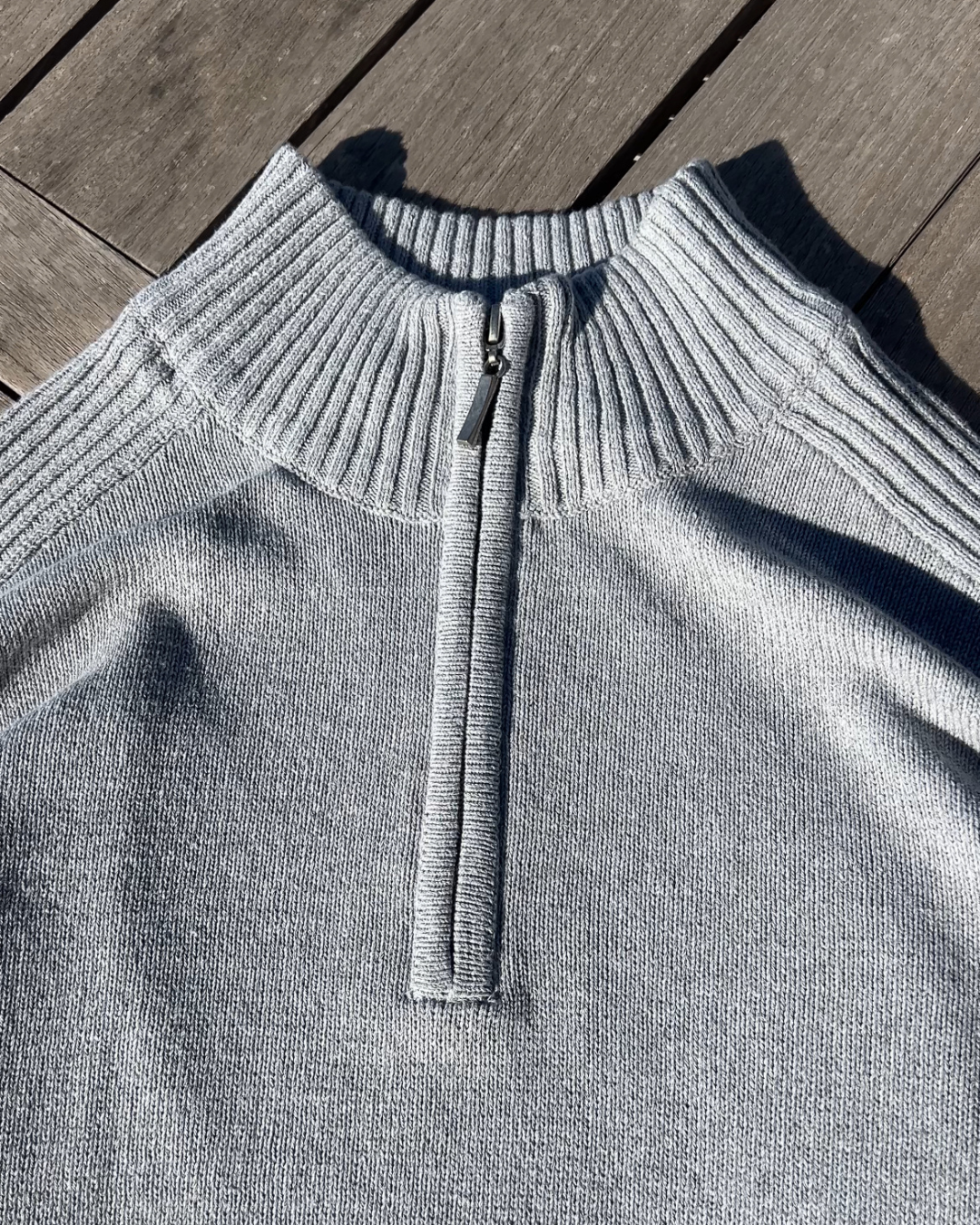 HEATHER GREY KNIT QUARTER ZIP SWEATER