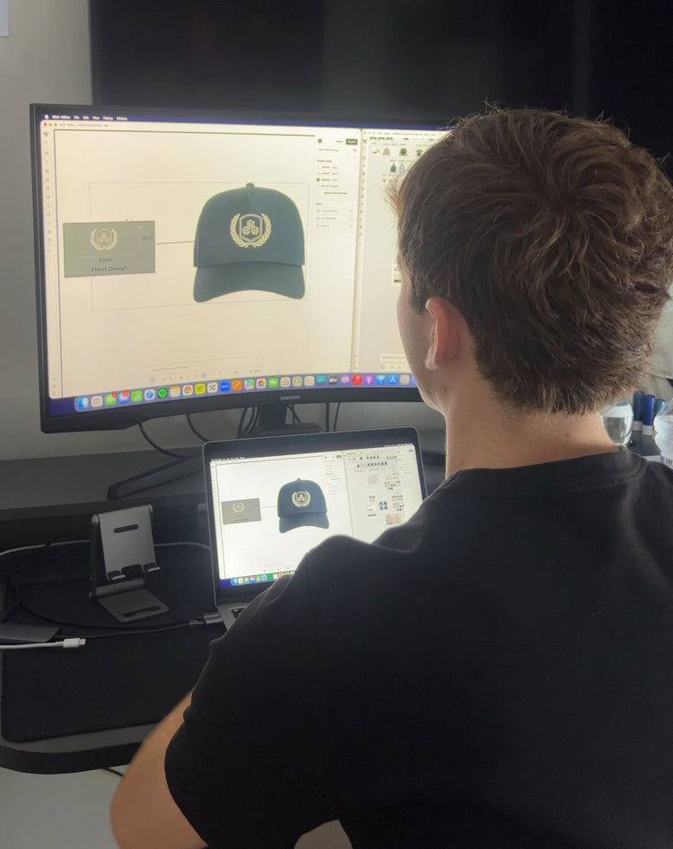 Dru Millar designing the URFINEST crest cap