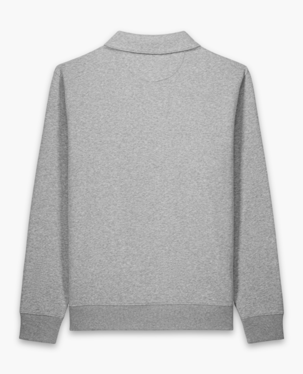 HEATHER GREY ZIP POLO SWEATSHIRT