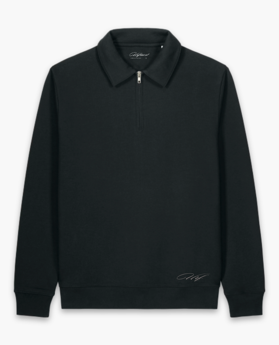BLACK ZIP POLO SWEATSHIRT
