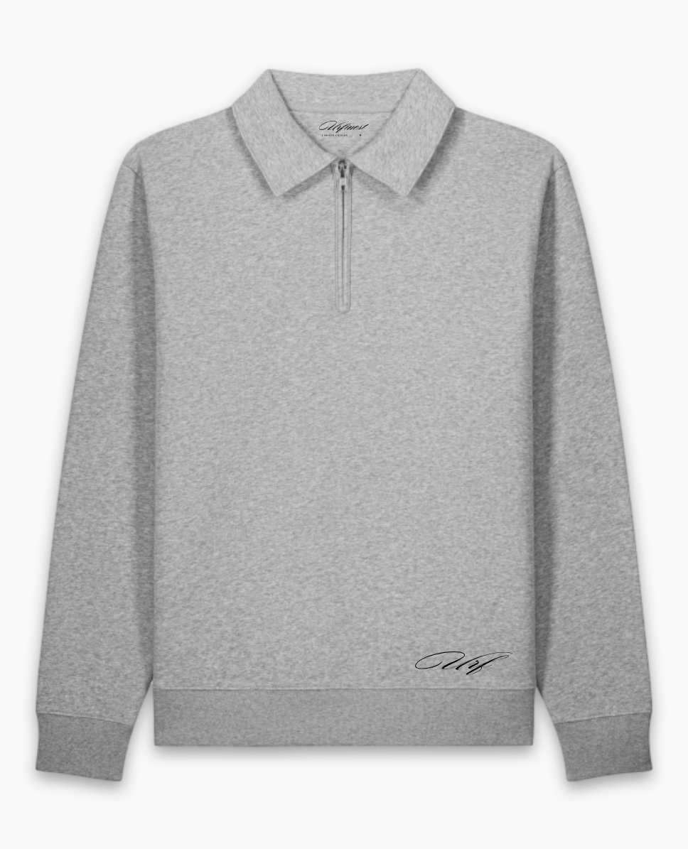 HEATHER GREY ZIP POLO SWEATSHIRT