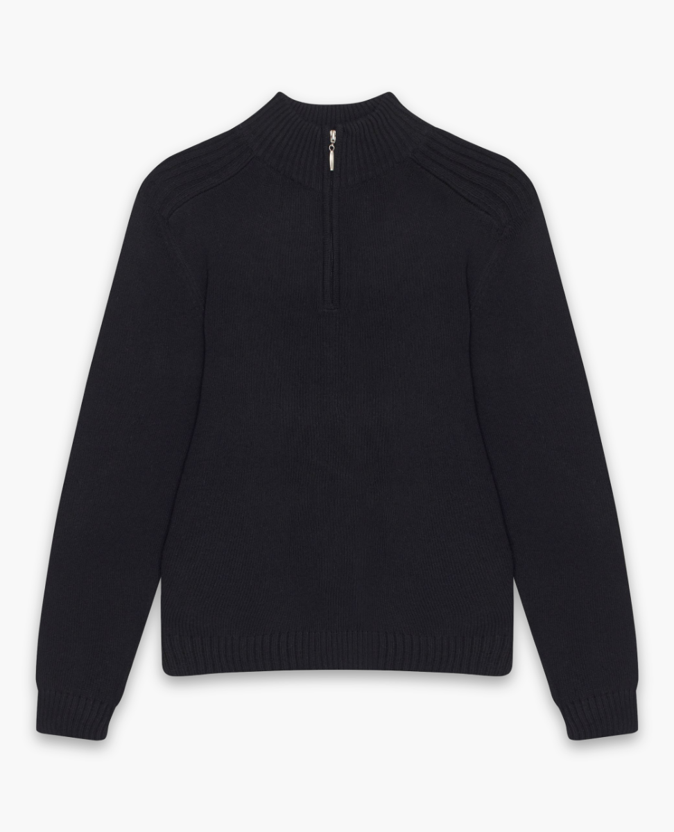 BLACK KNIT QUARTER ZIP SWEATER