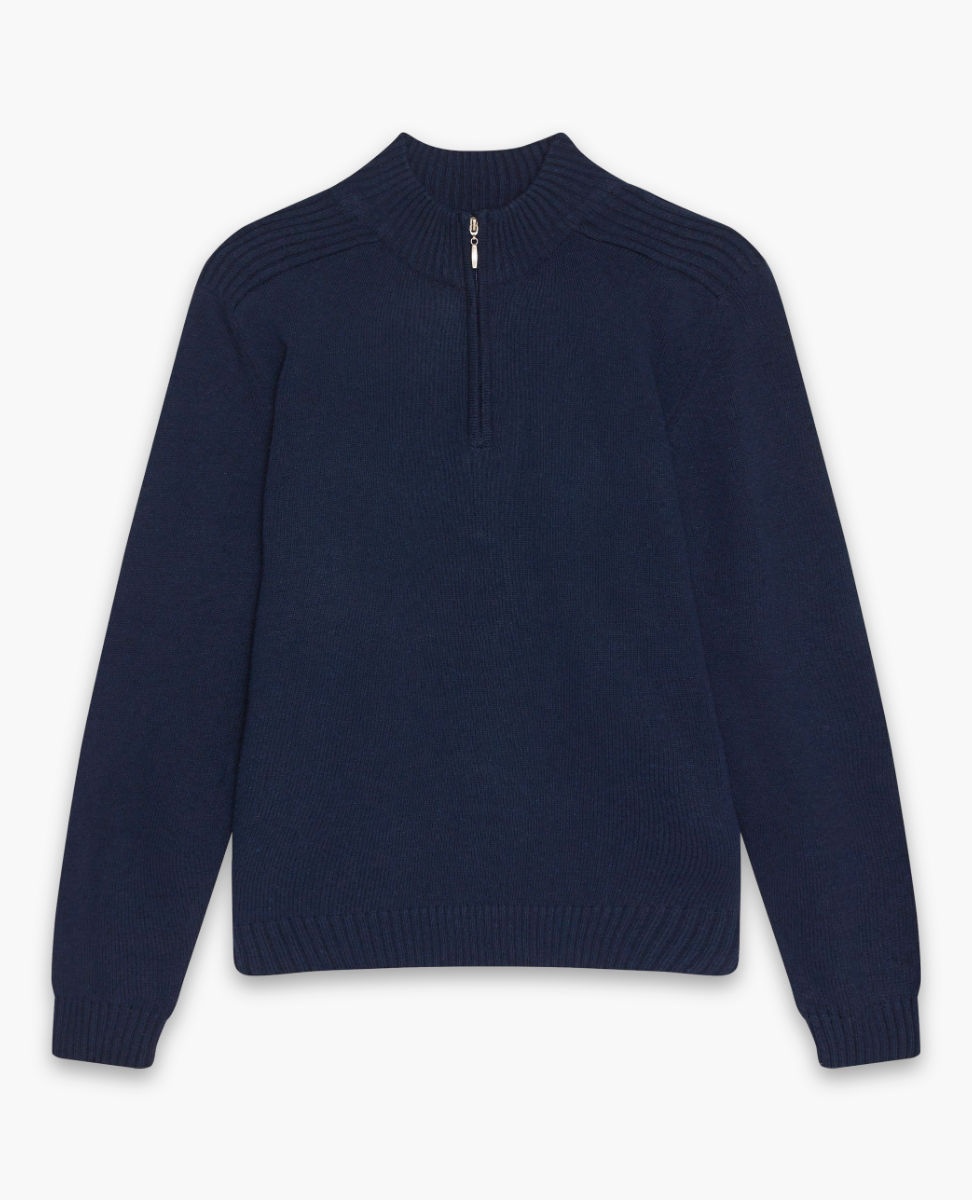 NAVY KNIT QUARTER ZIP SWEATER