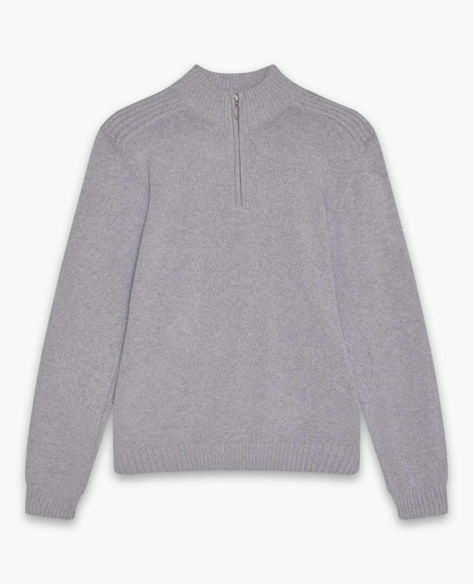 HEATHER GREY KNIT QUARTER ZIP SWEATER