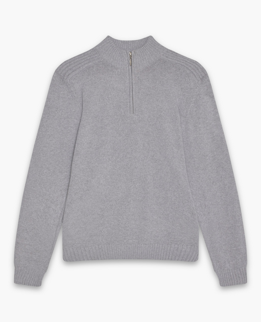 HEATHER GREY KNIT QUARTER ZIP SWEATER