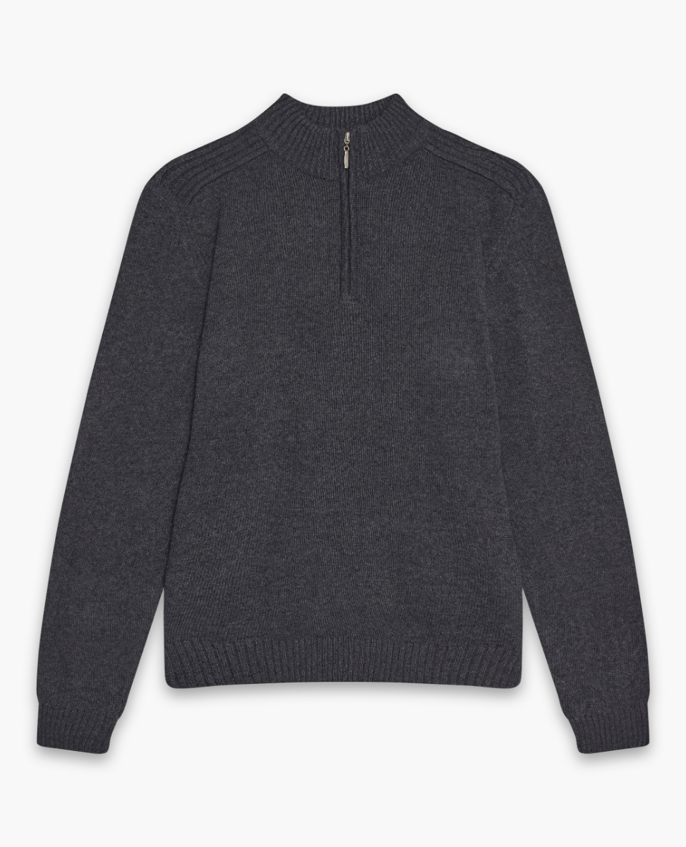 CHARCOAL KNIT QUARTER ZIP SWEATER